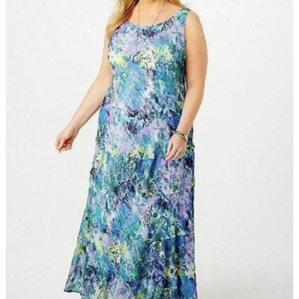 Jones Studio Floral Multi Color Tiered Ruffle Sleeveless Maxi Dress Size 8